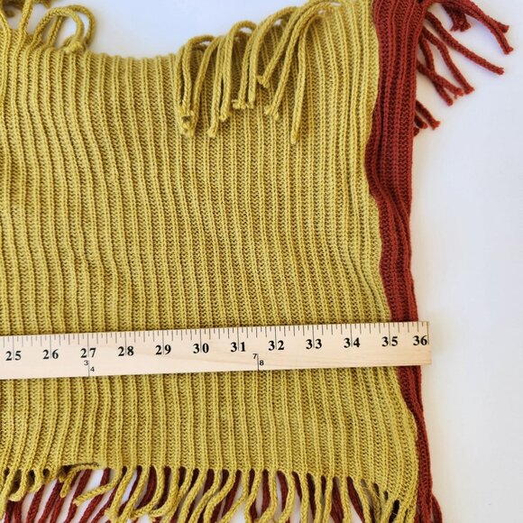 Color Block Knit Circle Scarf Fringe Red Yellow Blue Winter Fall Boho Cozycore - Picture 7 of 7